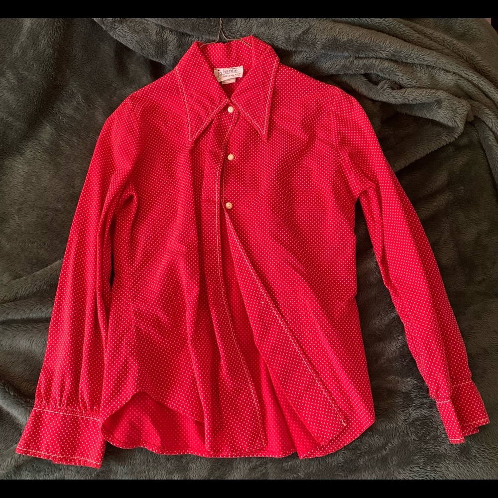 Vintage 70s red polka dot button down